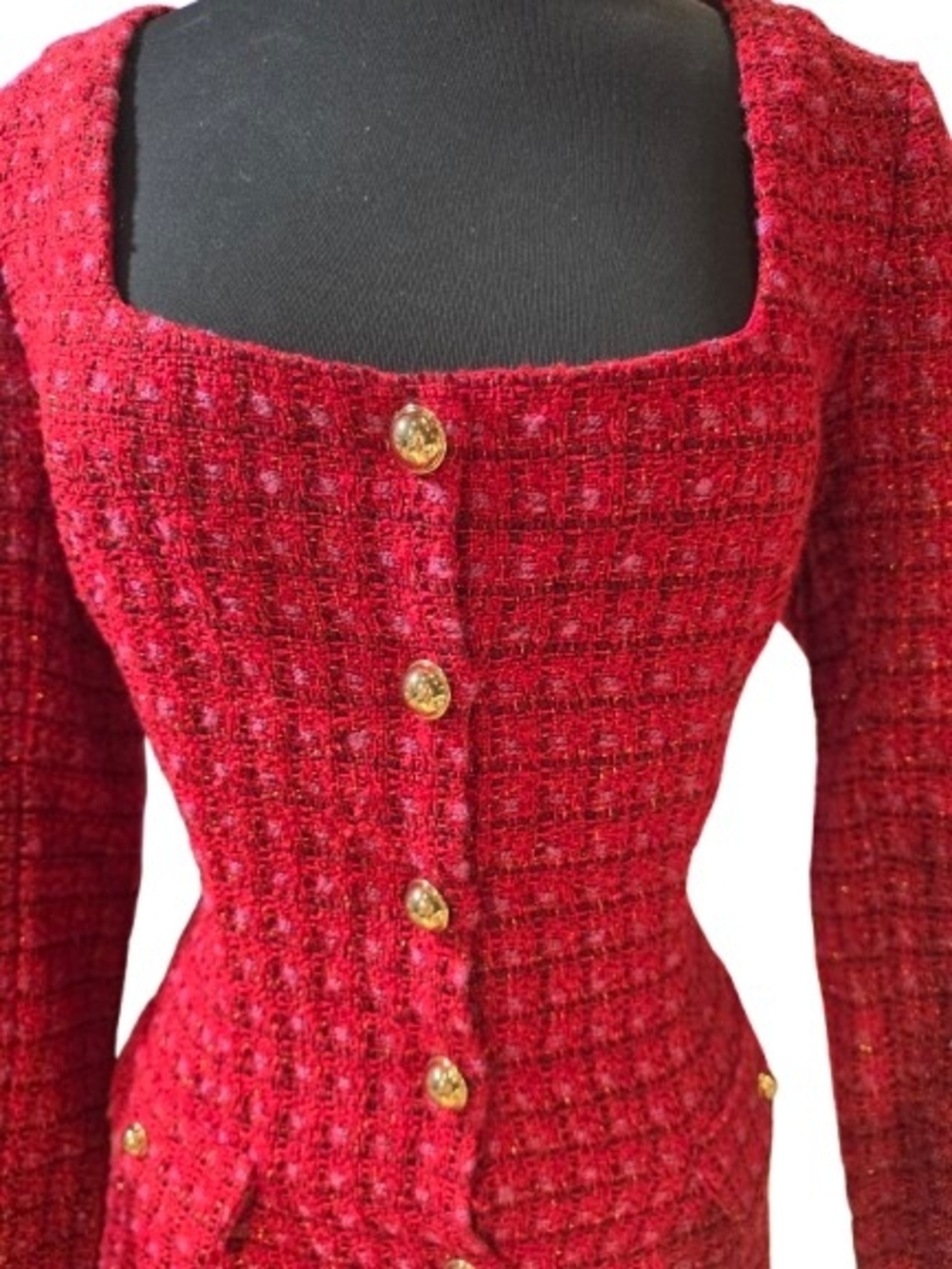 City Studio Red Tweed Mini Dress Jacket NWOT SZ 15/16 image 2